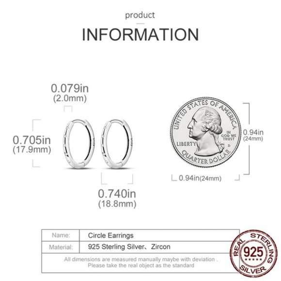 925 Sterling Silver Circle Cubic Zircon Hoop Earrings - Picture 3 of 7